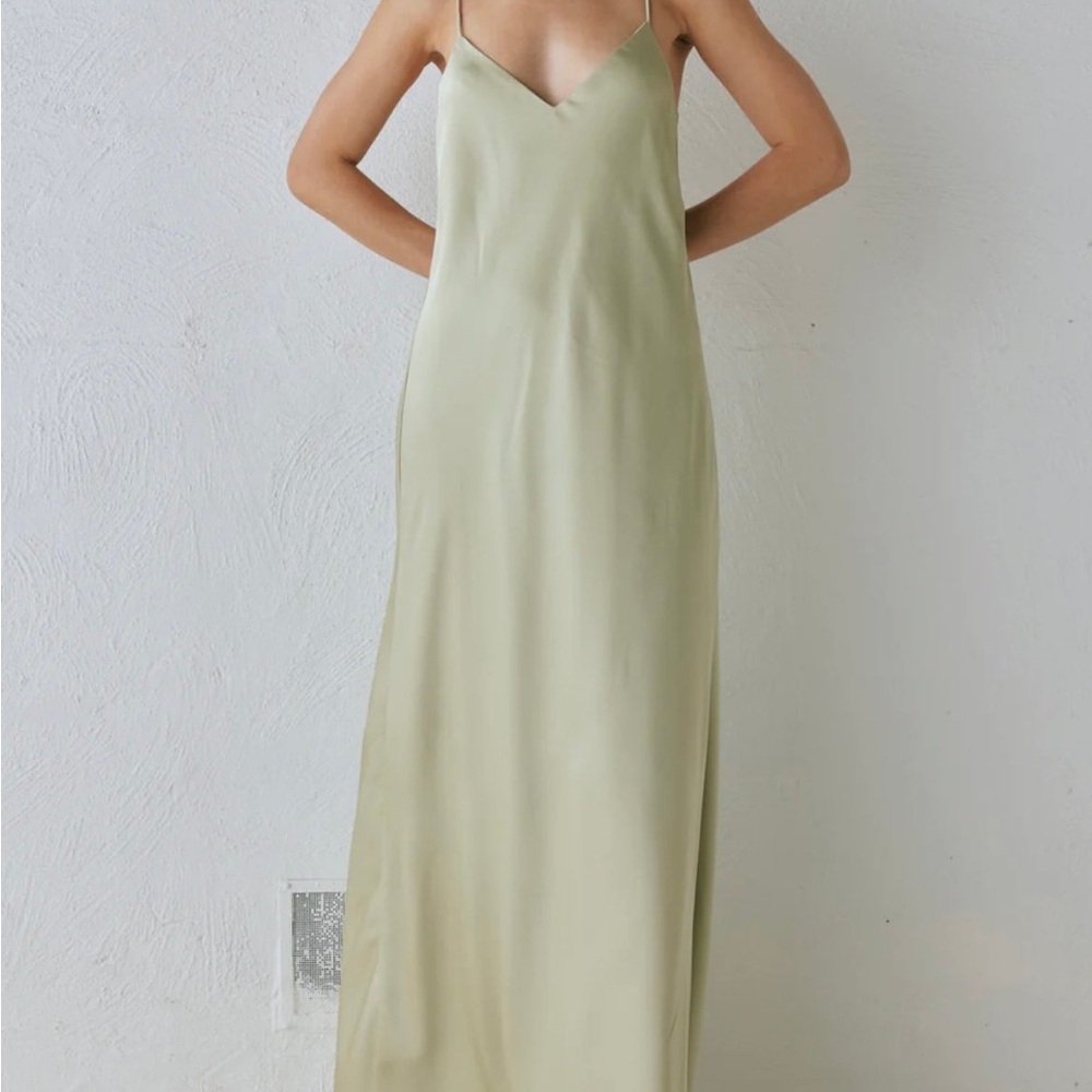 VRG GRL Satin Slip Maxi Dress in Sage Size 2 (US)